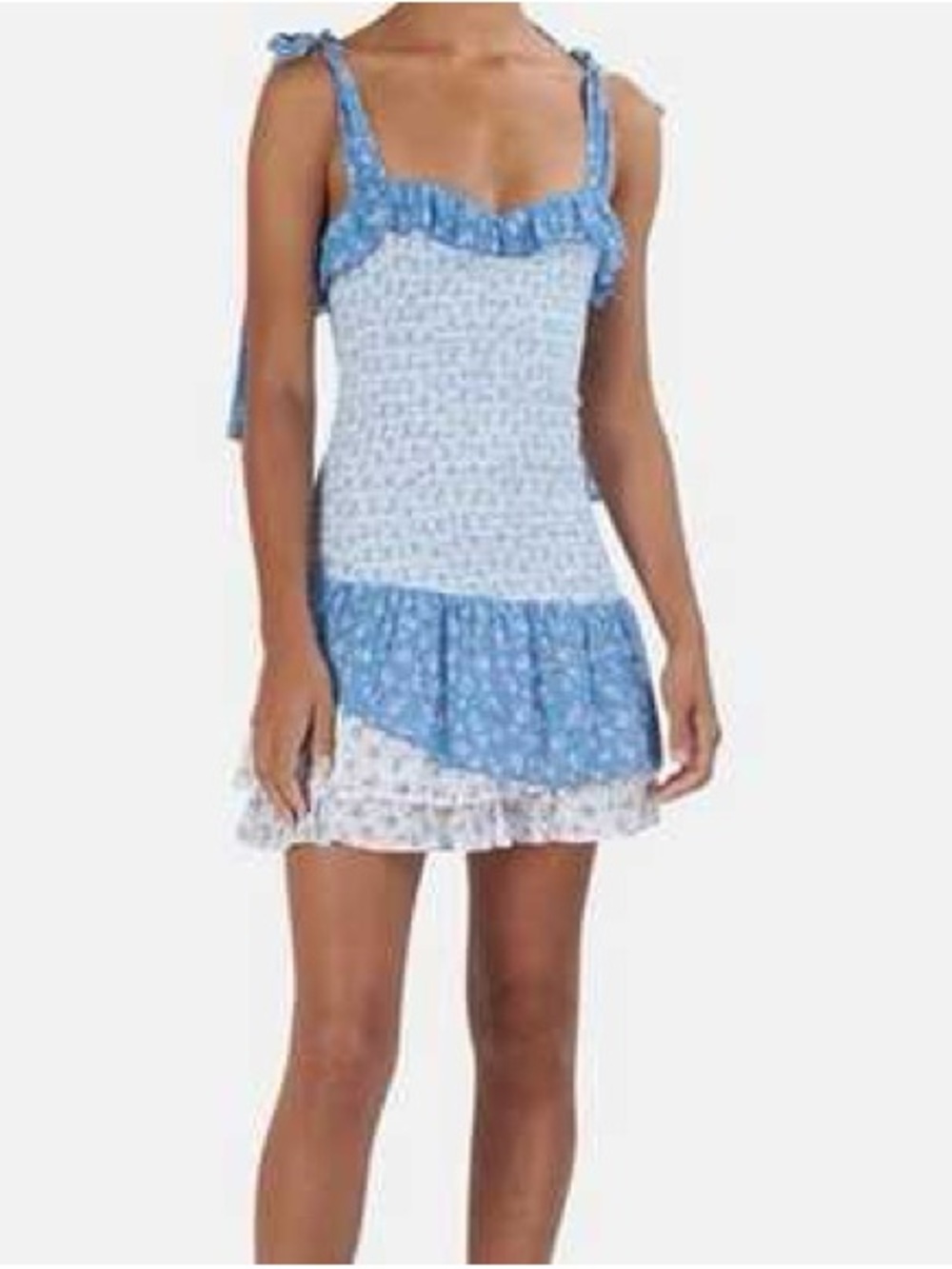 LoveShackFancy Blue Floral Smocked Mini Dress - Picture 2 of 4